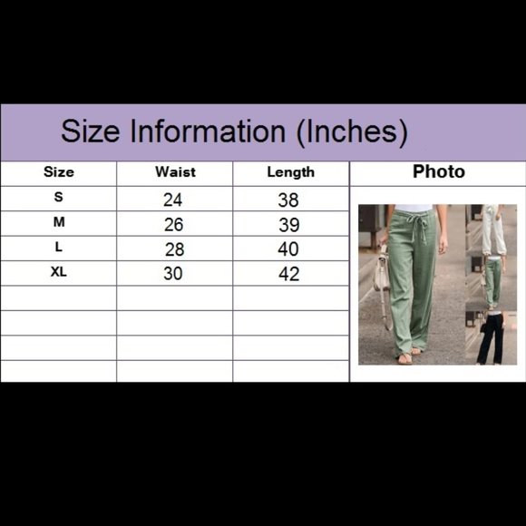 Linen Cotton Pants Solid Colors Elastic Waist with Belt, Wide Leg Multiple Sizes - Picture 6 of 6